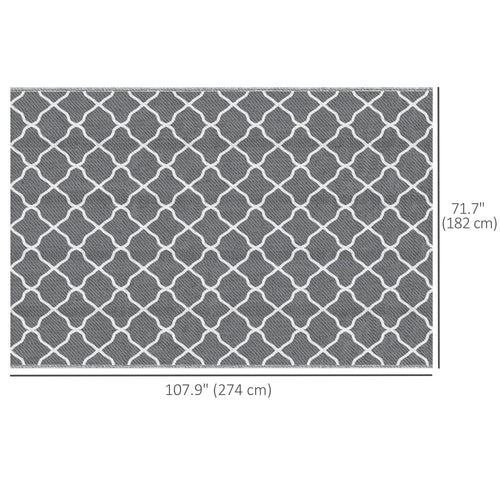 Waterproof Outdoor Rug, 6' x 9' RV Rug Reversible Mat for Backyard, Deck, Picnic, Beach, Camping, Grey & White Net
