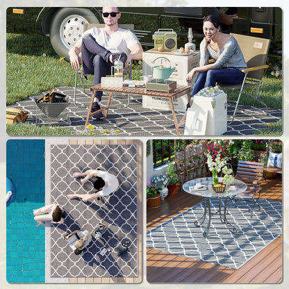 Waterproof Outdoor Rug, 6' x 9' RV Rug Reversible Mat for Backyard, Deck, Picnic, Beach, Camping, Grey & White Net