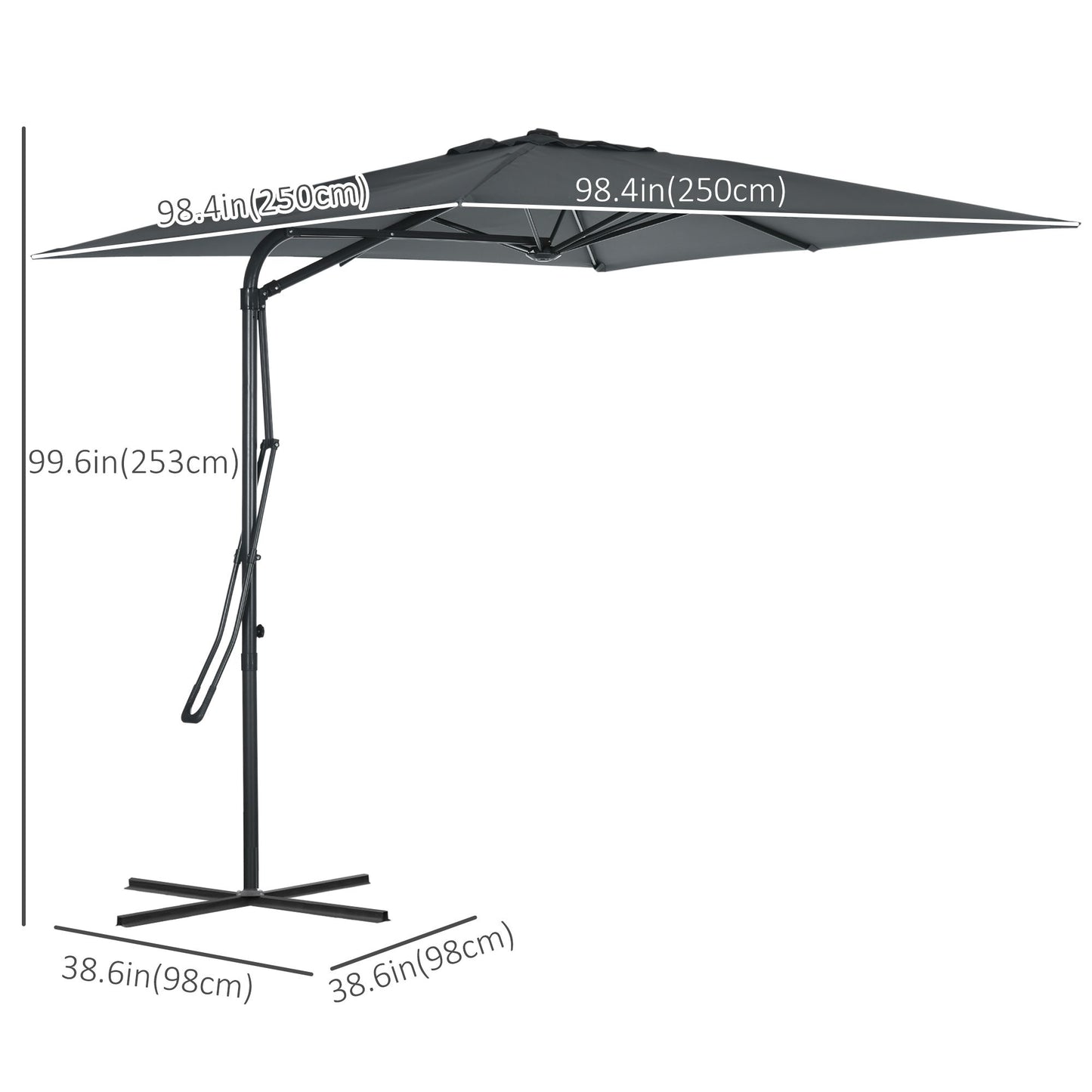 8FT Cantilever Patio Umbrella, Offset Patio Umbrella with Cross Base for Deck, Backyard, Pool and Garden, Hanging Umbrellas, Switch with a Wrench, Dark Gray