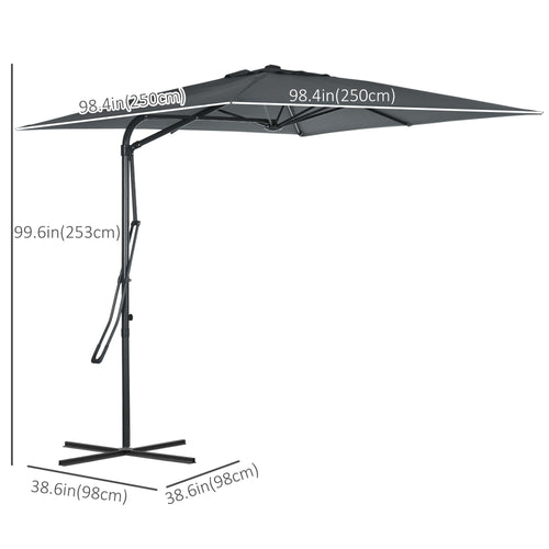 8FT Cantilever Patio Umbrella, Offset Patio Umbrella with Cross Base for Deck, Backyard, Pool and Garden, Hanging Umbrellas, Switch with a Wrench, Dark Gray