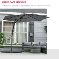 10ft Cantilever Patio Umbrella Offset Parasol with Crank Handle, Cross Base for Garden, Deck, Dark Grey
