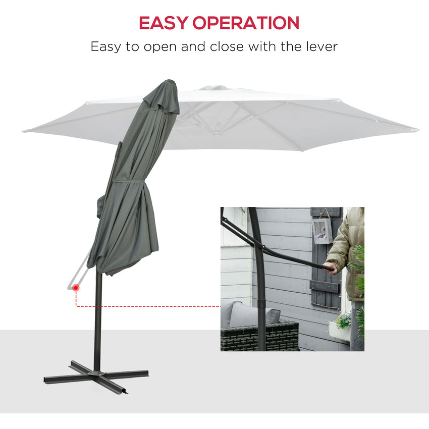 10ft Cantilever Patio Umbrella Offset Parasol with Crank Handle, Cross Base for Garden, Deck, Dark Grey
