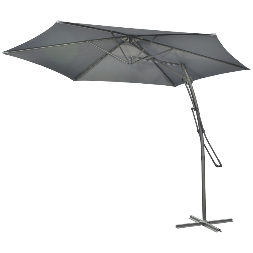 10ft Cantilever Patio Umbrella Offset Parasol with Crank Handle, Cross Base for Garden, Deck, Dark Grey