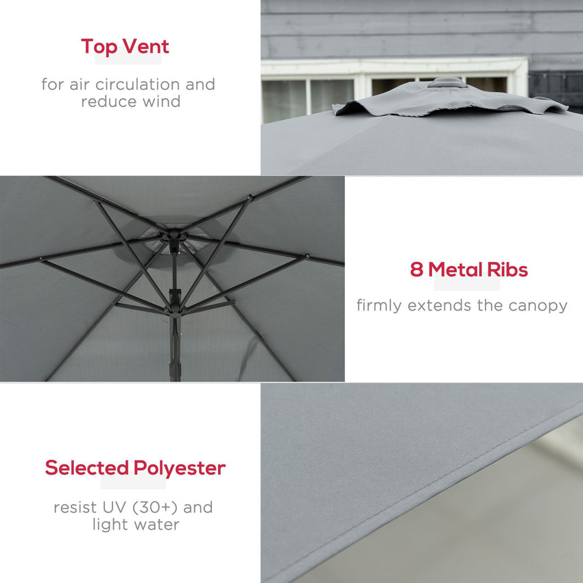 10ft Cantilever Patio Umbrella Offset Parasol with Crank Handle, Cross Base for Garden, Deck, Dark Grey