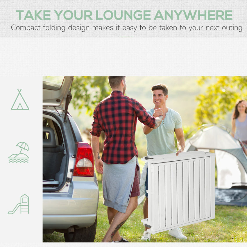 Wooden Folding Chaise Lounge, Outdoor Chaise Lounge Chair, Garden Reclining Tanning Chair with 4 Adjustable Back Soft Cushions, White