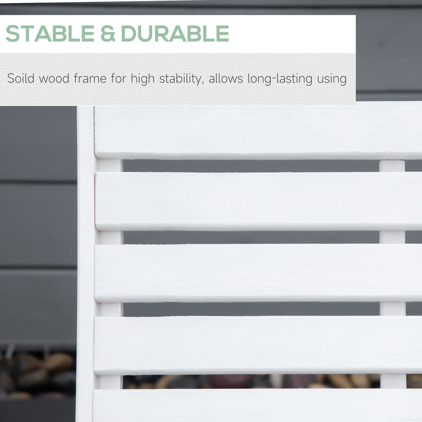 Wooden Folding Chaise Lounge, Outdoor Chaise Lounge Chair, Garden Reclining Tanning Chair with 4 Adjustable Back Soft Cushions, White