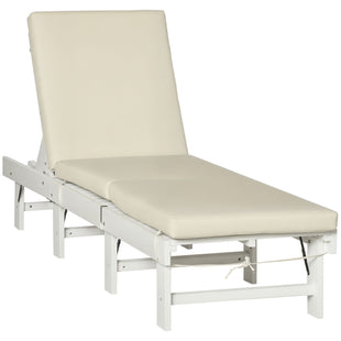 Wooden Folding Chaise Lounge, Outdoor Chaise Lounge Chair, Garden Reclining Tanning Chair with 4 Adjustable Back Soft Cushions, White
