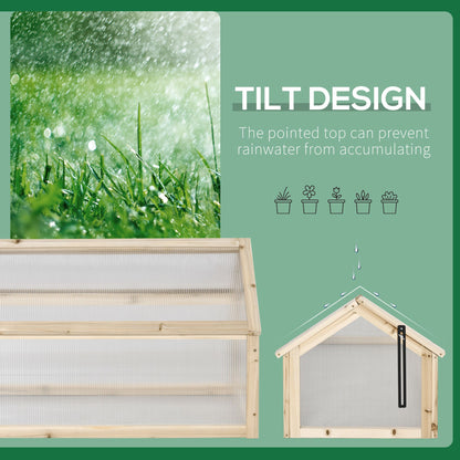 Wooden Cold Frame Greenhouse Garden Portable Raised Planter with Openable Top for Indoor, Outdoor, Flowers, Vegetables, Plants, 35.5" x 20.5" x 19.5", Natural Wood