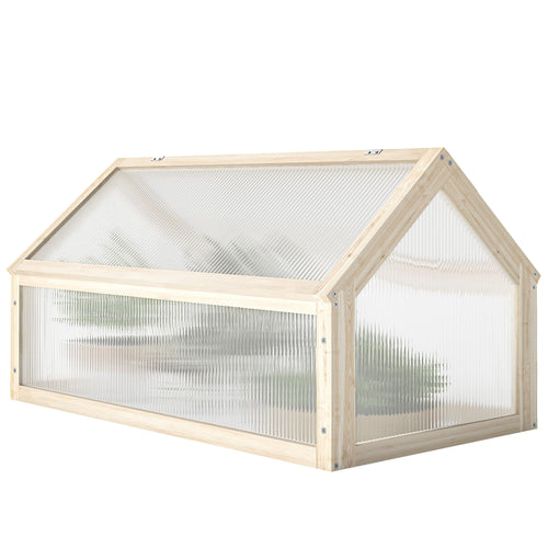 Wooden Cold Frame Greenhouse Garden Portable Raised Planter with Openable Top for Indoor, Outdoor, Flowers, Vegetables, Plants, 35.5" x 20.5" x 19.5", Natural Wood