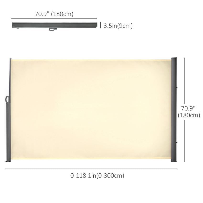 118" x 71" Outdoor Folding Privacy Screen Retractable Side Awning Patio with Resistance to UV Rays and Wind Cream White