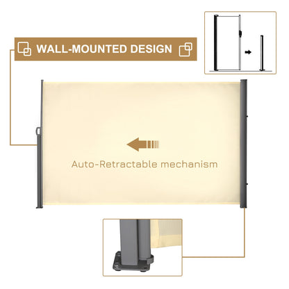 118" x 71" Outdoor Folding Privacy Screen Retractable Side Awning Patio with Resistance to UV Rays and Wind Cream White