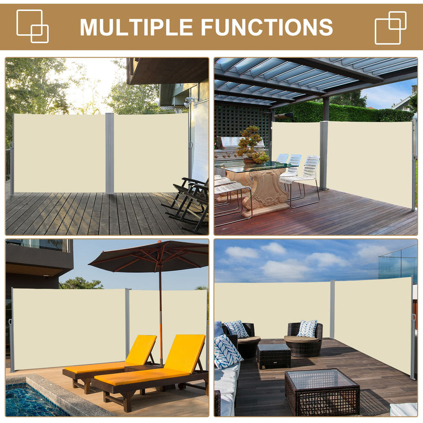 118" x 71" Outdoor Folding Privacy Screen Retractable Side Awning Patio with Resistance to UV Rays and Wind Cream White
