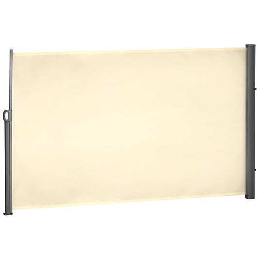 118" x 71" Outdoor Folding Privacy Screen Retractable Side Awning Patio with Resistance to UV Rays and Wind Cream White
