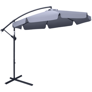 9FT Offset Hanging Patio Umbrella Cantilever Umbrella with Easy Tilt Adjustment, Cross Base and 8 Ribs for Backyard, Poolside, Lawn and Garden, Dark Grey