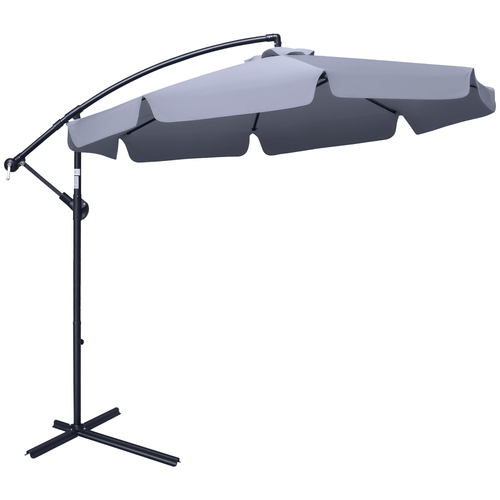9FT Offset Hanging Patio Umbrella Cantilever Umbrella with Easy Tilt Adjustment, Cross Base and 8 Ribs for Backyard, Poolside, Lawn and Garden, Dark Grey