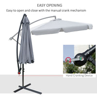 9FT Offset Hanging Patio Umbrella Cantilever Umbrella with Easy Tilt Adjustment, Cross Base and 8 Ribs for Backyard, Poolside, Lawn and Garden, Dark Grey