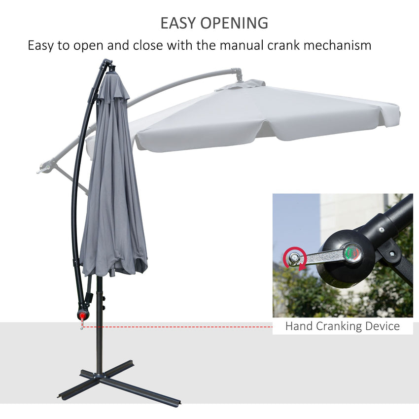 9FT Offset Hanging Patio Umbrella Cantilever Umbrella with Easy Tilt Adjustment, Cross Base and 8 Ribs for Backyard, Poolside, Lawn and Garden, Dark Grey