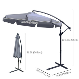 9FT Offset Hanging Patio Umbrella Cantilever Umbrella with Easy Tilt Adjustment, Cross Base and 8 Ribs for Backyard, Poolside, Lawn and Garden, Dark Grey