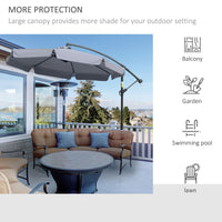 9FT Offset Hanging Patio Umbrella Cantilever Umbrella with Easy Tilt Adjustment, Cross Base and 8 Ribs for Backyard, Poolside, Lawn and Garden, Dark Grey