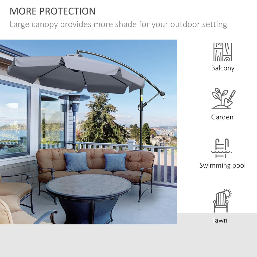 9FT Offset Hanging Patio Umbrella Cantilever Umbrella with Easy Tilt Adjustment, Cross Base and 8 Ribs for Backyard, Poolside, Lawn and Garden, Dark Grey