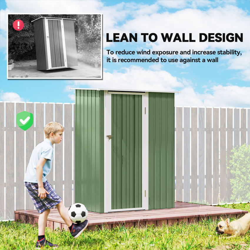 5 x 3ft Outdoor Storage Shed Metal Garden Shed Cabanon with Sloped Roof, Lockable Door for Tool, Light Green