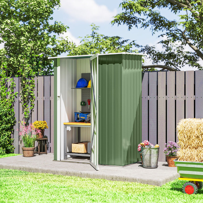 5 x 3ft Outdoor Storage Shed Metal Garden Shed Cabanon with Sloped Roof, Lockable Door for Tool, Light Green