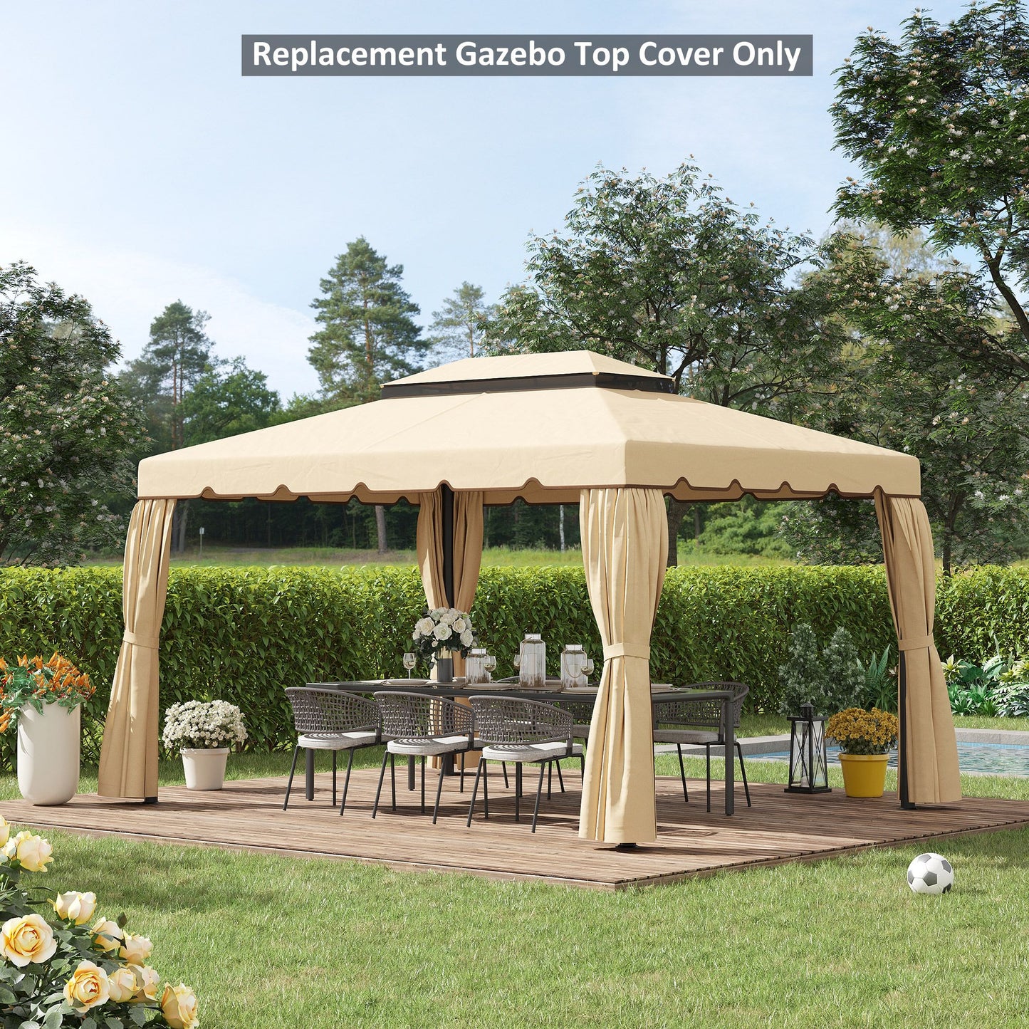 13' x 10' Gazebo Replacement Canopy, Gazebo Top Cover with Double Vented Roof for Garden Patio(TOP ONLY), Cream