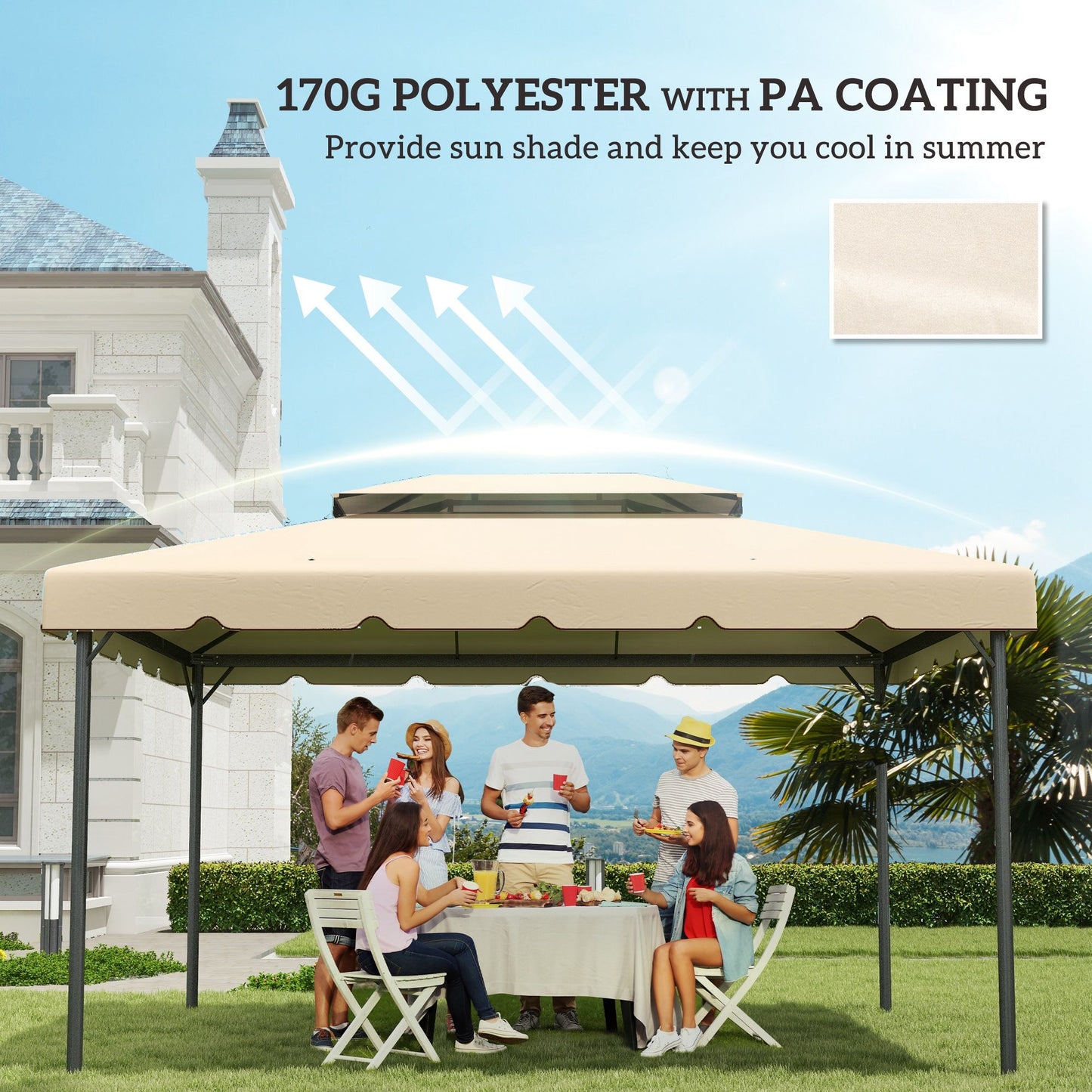 13' x 10' Gazebo Replacement Canopy, Gazebo Top Cover with Double Vented Roof for Garden Patio(TOP ONLY), Cream
