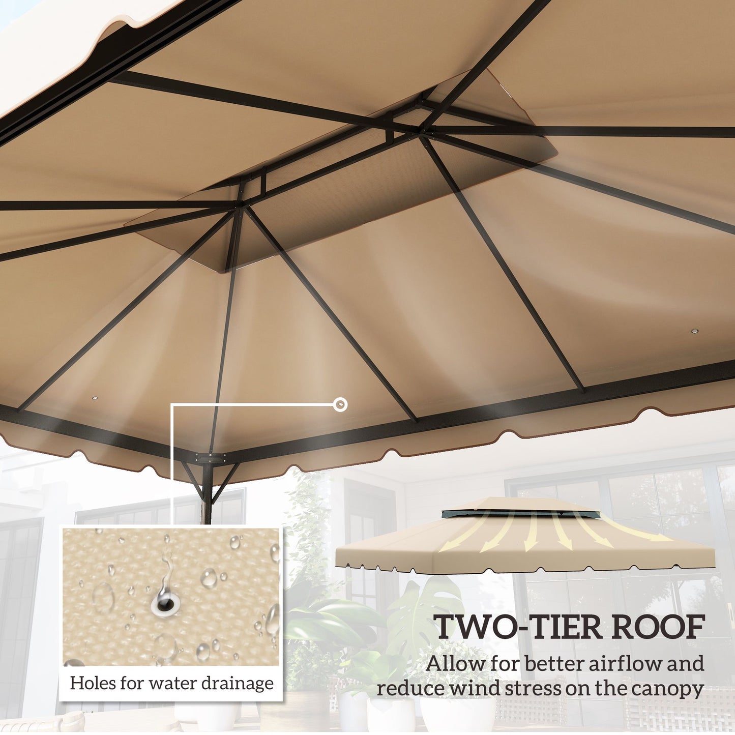 13' x 10' Gazebo Replacement Canopy, Gazebo Top Cover with Double Vented Roof for Garden Patio(TOP ONLY), Cream