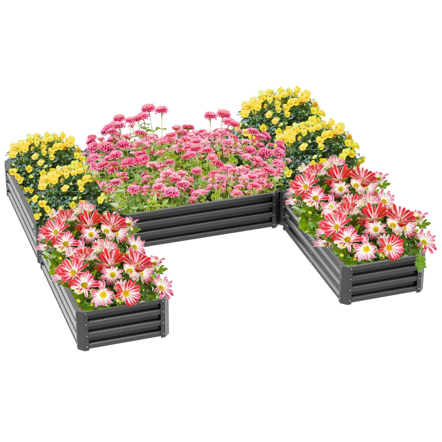 Steel Raised Garden Bed, Set of 5 Large Box Planters for Outdoor Plants Vegetables Flowers Herbs, 8x8x1ft, Grey