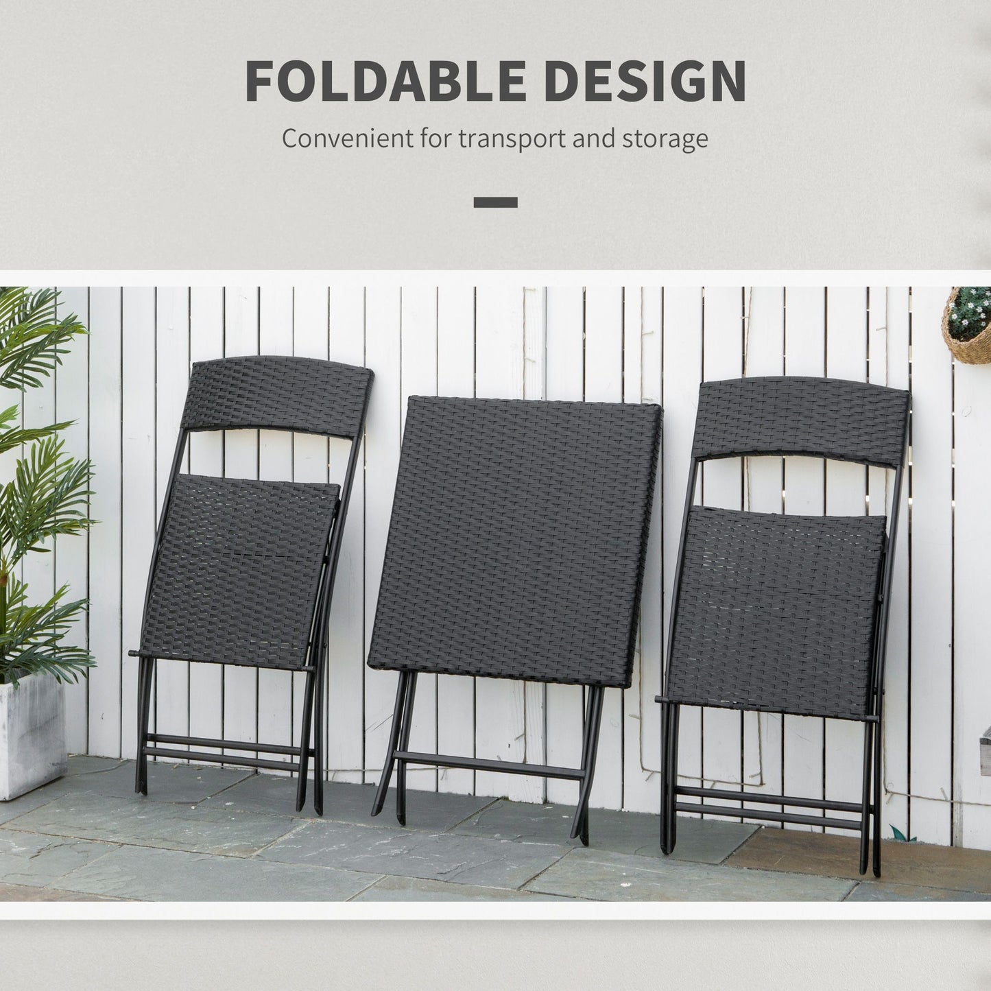 3-Piece Outdoor Folding Rattan Bistro Set, Mixed Brown