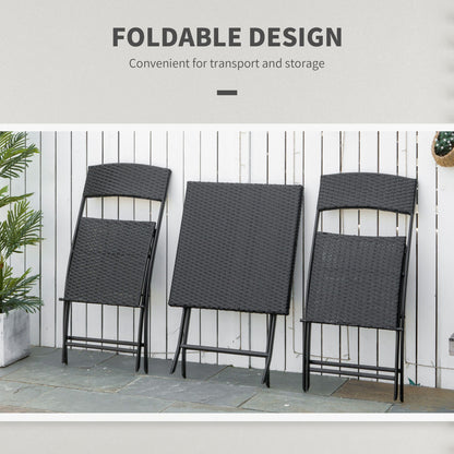 3-Piece Outdoor Folding Rattan Bistro Set, Mixed Brown