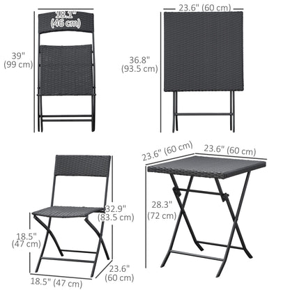 3-Piece Outdoor Folding Rattan Bistro Set, Mixed Brown