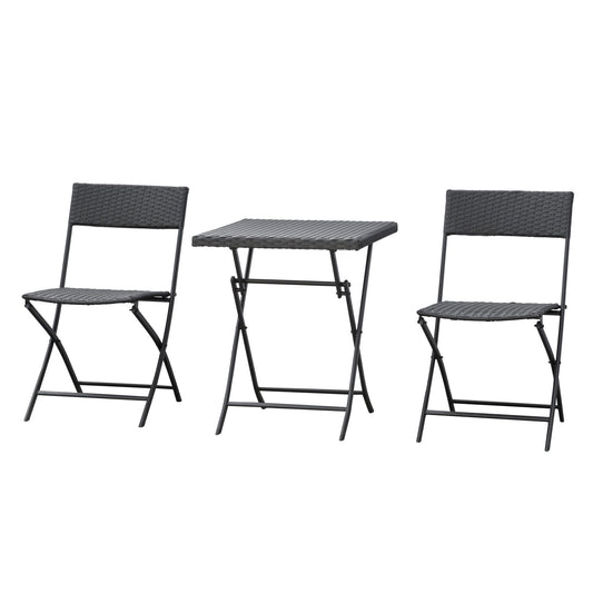 3-Piece Outdoor Folding Rattan Bistro Set, Mixed Brown