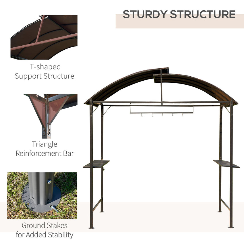 8x4ft BBQ Gazebo Tent Metal Frame Arch Canopy Garden Sunshade Portable Shelter Backyard with Side Shelf Coffee