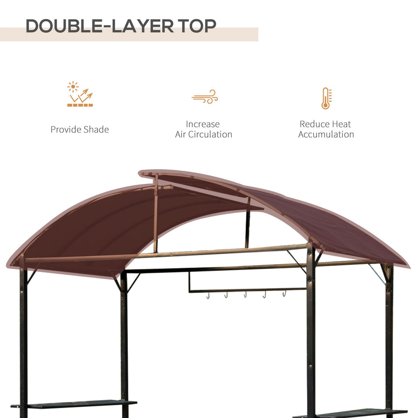 8x4ft BBQ Gazebo Tent Metal Frame Arch Canopy Garden Sunshade Portable Shelter Backyard with Side Shelf Coffee