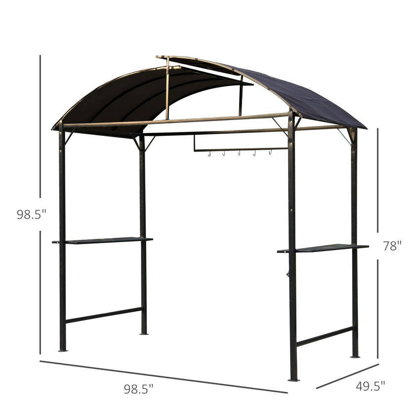 8x4ft BBQ Gazebo Tent Metal Frame Arch Canopy Garden Sunshade Portable Shelter Backyard with Side Shelf Coffee
