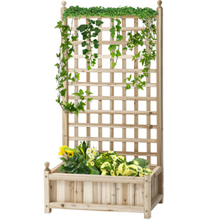 Raised Garden Bed with Trellis, Wood Planter Box for Garden, Free Standing Flower Bed, 25.2" x 11" x 47.2" Natural Wood