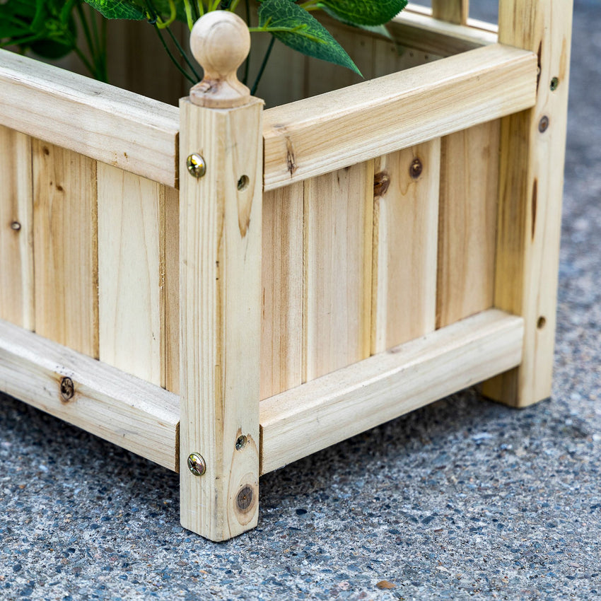 Raised Garden Bed with Trellis, Wood Planter Box for Garden, Free Standing Flower Bed, 25.2" x 11" x 47.2" Natural Wood