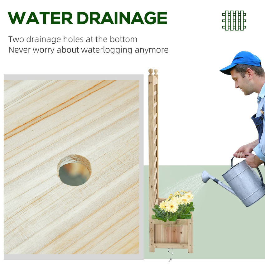 Raised Garden Bed with Trellis, Wood Planter Box for Garden, Free Standing Flower Bed, 25.2" x 11" x 47.2" Natural Wood