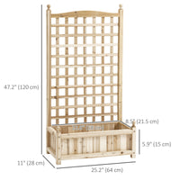 Raised Garden Bed with Trellis, Wood Planter Box for Garden, Free Standing Flower Bed, 25.2" x 11" x 47.2" Natural Wood