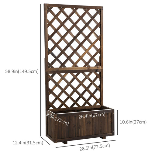2.4 x 1 x 4.9 ft Garden Wooden Pine Trough Planter with Topped Trellis Climbing Plants Flower Raised Bed, Carbonized