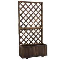 2.4 x 1 x 4.9 ft Garden Wooden Pine Trough Planter with Topped Trellis Climbing Plants Flower Raised Bed, Carbonized