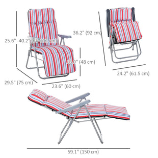 Set of 2 Garden Sun Lounger, Outdoor Reclining Seat Cushioned Seat, Foldable Adjustable Recliner, Grey and Red