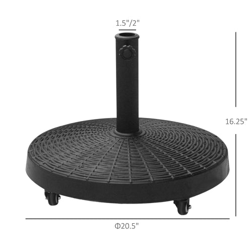 20.5" Round Parasol Base Resin Patio Umbrella Base Garden Parasol Holder Outdoor Offset Weight Stand with Wheels Black
