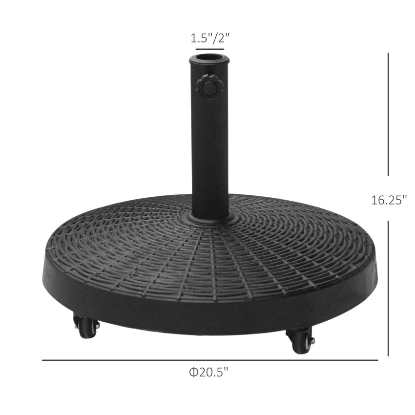 20.5" Round Parasol Base Resin Patio Umbrella Base Garden Parasol Holder Outdoor Offset Weight Stand with Wheels Black