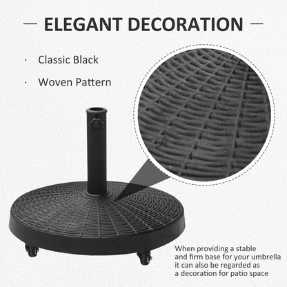 20.5" Round Parasol Base Resin Patio Umbrella Base Garden Parasol Holder Outdoor Offset Weight Stand with Wheels Black
