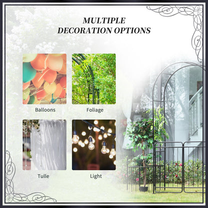 7.2FT Metal Garden Arbor Arch with Double Doors, 2 Side Planter Baskets, Climbing Vine Frame, Black