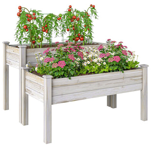 2 Tiers Wood Plant Raised Bed Flower Vegetable Herb Grow Box Stand Garden Step Planter Stand Free Combination Natural