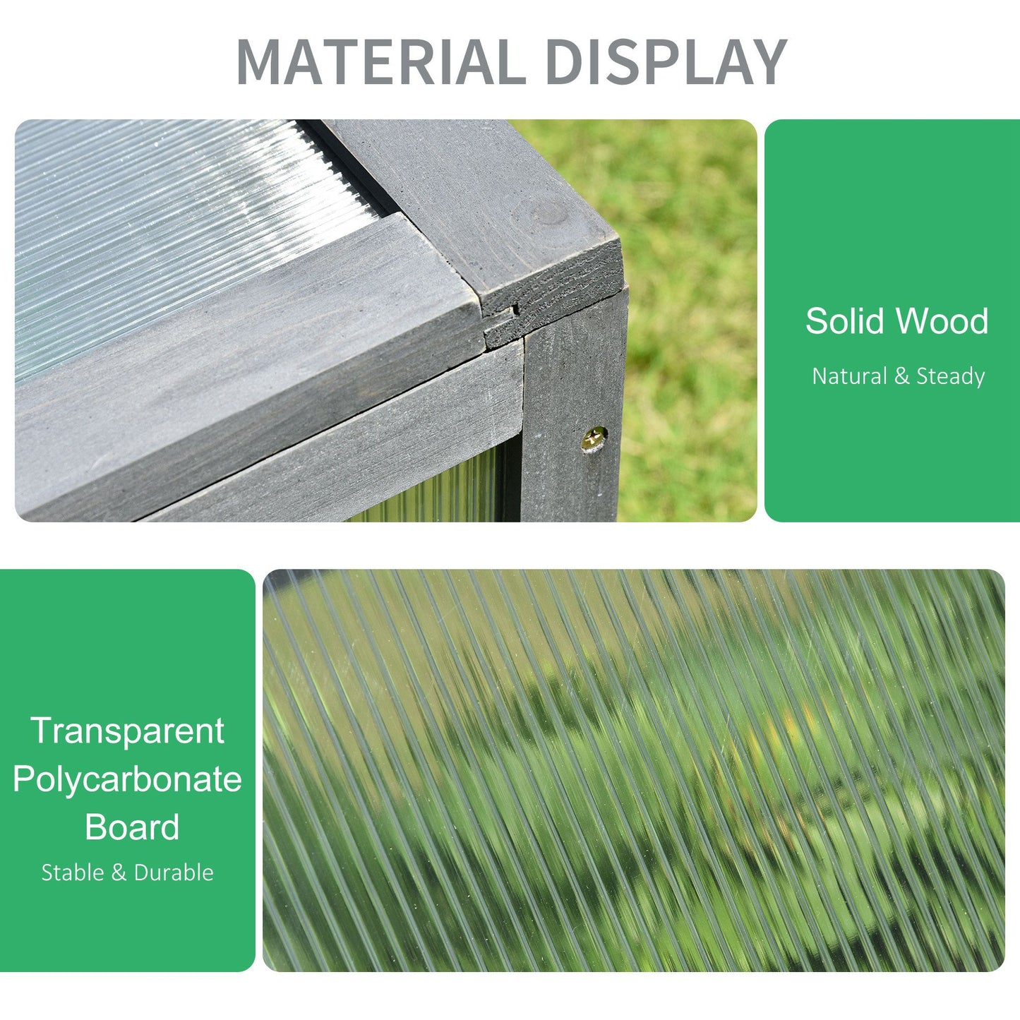 39" x 26" x 16" Wooden Cold Frame with Openable and Tilted Top Cover, Small Polycarbonate Planter Box for Flowers, Vegetables, Plants, Grey